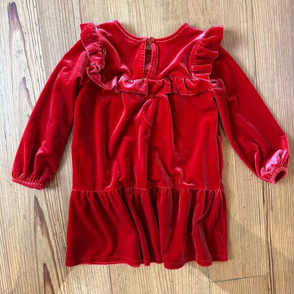Cat & Jack red velvet long sleeve ruffle peplum dress SIZE 3T - Picture 5 of 5